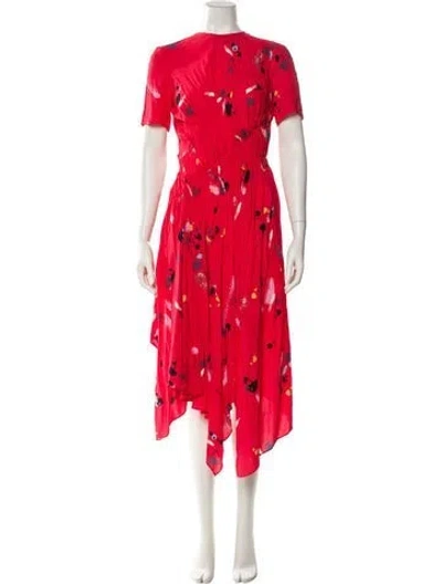 Pre-owned Mikael Aghal Floral Print Midi Length Dress In Red