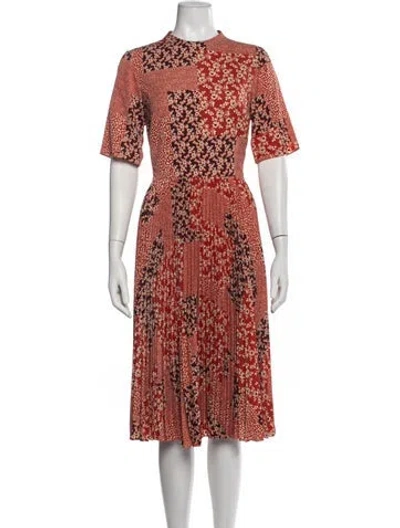 Pre-owned Mikael Aghal Floral Print Midi Length Dress In Red
