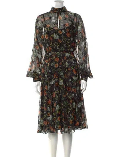 Pre-owned Mikael Aghal Floral Print Midi Length Dress W/ Tags In Black