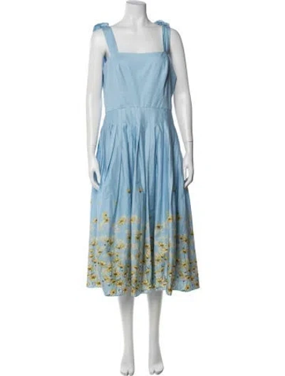 Pre-owned Mikael Aghal Floral Print Midi Length Dress W/ Tags In Blue