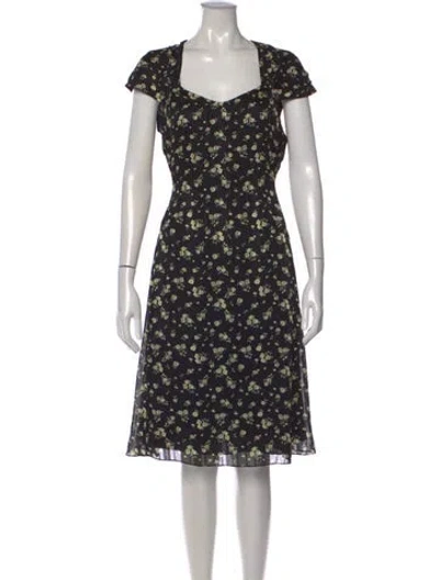 Pre-owned Mikael Aghal Floral Print Midi Length Dress W/ Tags In Blue