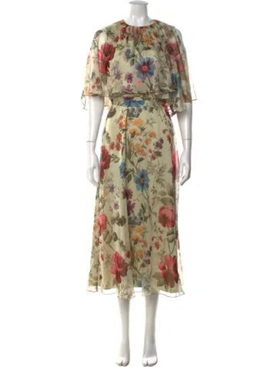 Pre-owned Mikael Aghal Floral Print Midi Length Dress W/ Tags In Multi