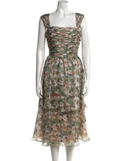 Pre-owned Mikael Aghal Floral Print Midi Length Dress W/ Tags In Multi