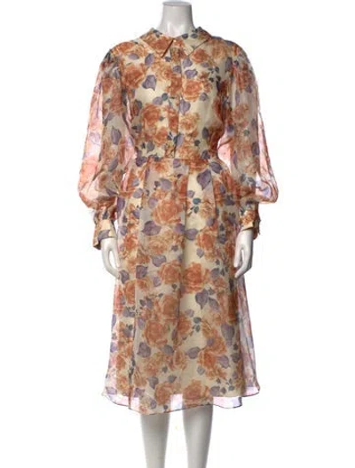 Pre-owned Mikael Aghal Floral Print Midi Length Dress W/ Tags In Multicolor