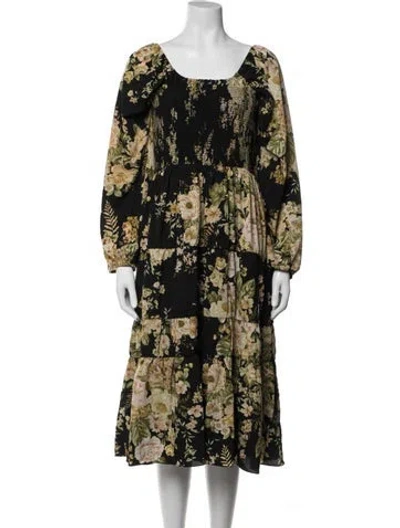 Pre-owned Mikael Aghal Floral Print Midi Length Dress W/ Tags In Multicolor