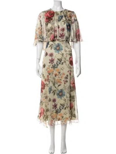 Pre-owned Mikael Aghal Floral Print Midi Length Dress W/ Tags In Multicolor
