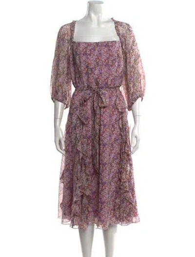 Pre-owned Mikael Aghal Floral Print Midi Length Dress W/ Tags In Purple