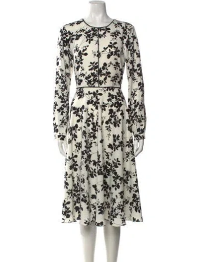 Pre-owned Mikael Aghal Floral Print Midi Length Dress In White