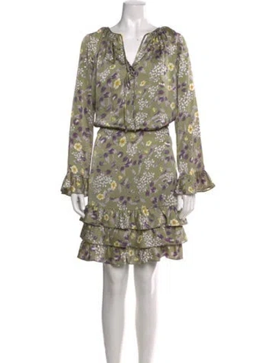 Pre-owned Mikael Aghal Floral Print Mini Dress In Green