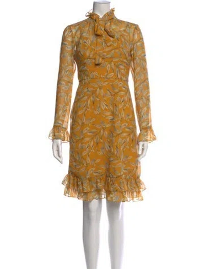 Pre-owned Mikael Aghal Floral Print Mini Dress In Yellow