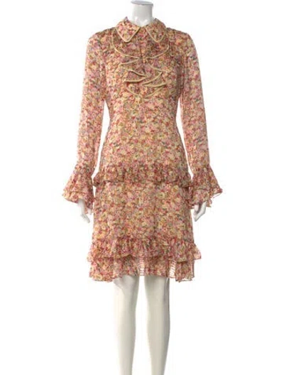 Pre-owned Mikael Aghal Floral Print Mini Dress In Yellow