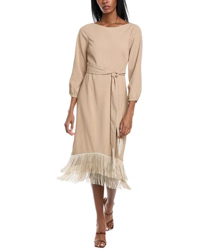 Pre-owned Mikael Aghal Fringe Midi Dress Women's In Gold