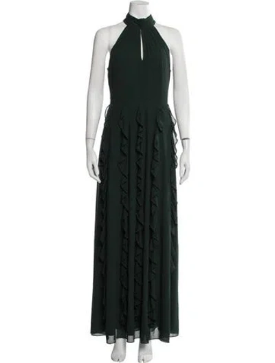 Pre-owned Mikael Aghal Halterneck Long Dress In Green