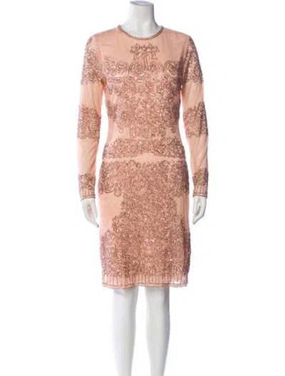 Pre-owned Mikael Aghal Lace Pattern Knee-length Dress In Pink