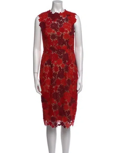 Pre-owned Mikael Aghal Lace Pattern Knee-length Dress In Red