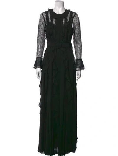 Pre-owned Mikael Aghal Lace Pattern Long Dress In Black