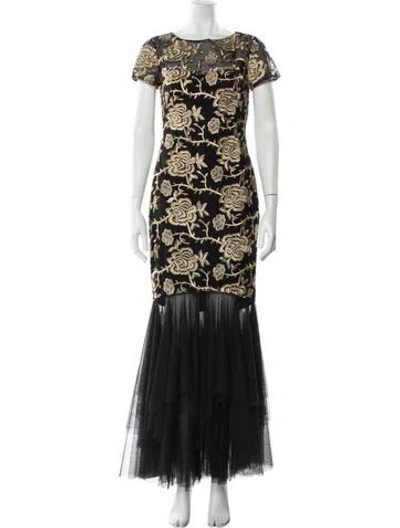 Pre-owned Mikael Aghal Lace Pattern Long Dress In Multi