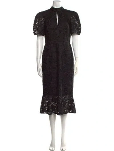 Pre-owned Mikael Aghal Lace Pattern Midi Length Dress In Black