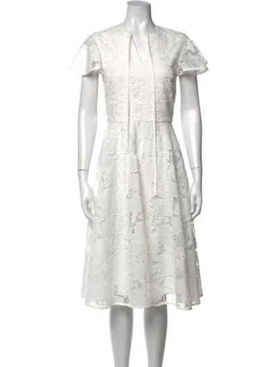 Pre-owned Mikael Aghal Lace Pattern Midi Length Dress In White