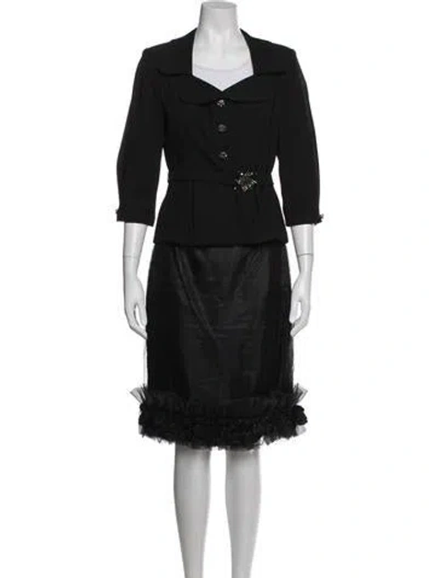 Pre-owned Mikael Aghal Mesh Accents Skirt Suit In Black