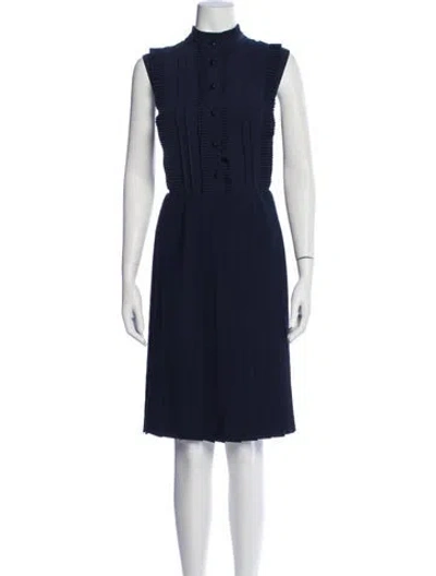 Pre-owned Mikael Aghal Mock Neck Knee-length Dress In Blue