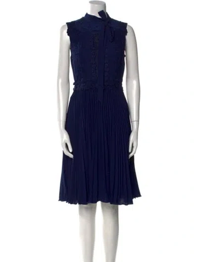 Pre-owned Mikael Aghal Mock Neck Knee-length Dress In Blue