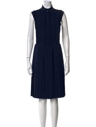 Pre-owned Mikael Aghal Mock Neck Knee-length Dress In Blue
