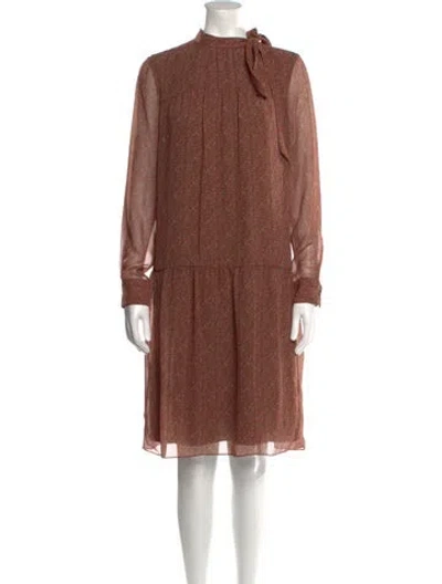 Pre-owned Mikael Aghal Mock Neck Knee-length Dress In Brown