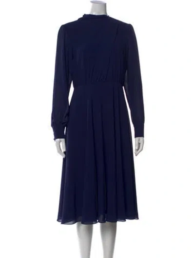 Pre-owned Mikael Aghal Mock Neck Midi Length Dress W/ Tags In Blue