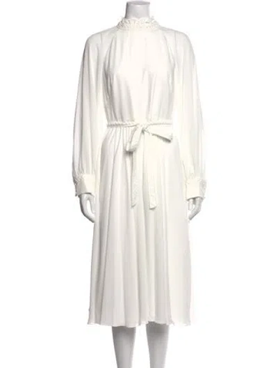 Pre-owned Mikael Aghal Mock Neck Midi Length Dress W/ Tags In White