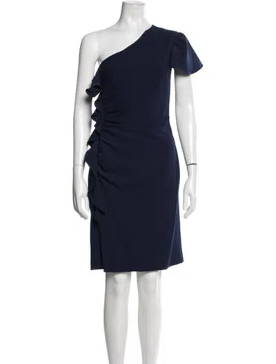 Pre-owned Mikael Aghal One-shoulder Knee-length Dress In Blue