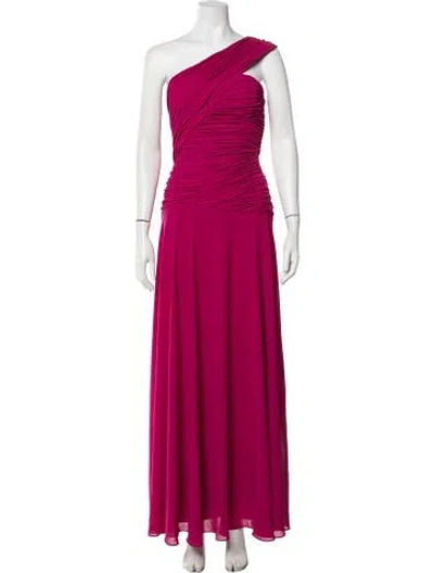 Pre-owned Mikael Aghal One-shoulder Long Dress In Pink