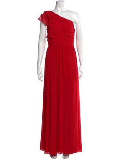 Pre-owned Mikael Aghal One-shoulder Long Dress In Red