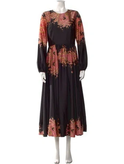Pre-owned Mikael Aghal Paisley Print Long Dress In Black