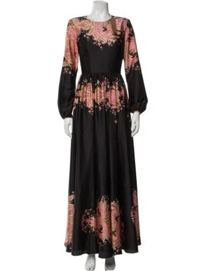 Pre-owned Mikael Aghal Paisley Print Long Dress In Black