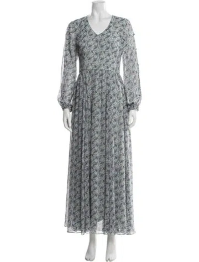 Pre-owned Mikael Aghal Paisley Print Long Dress In Blue