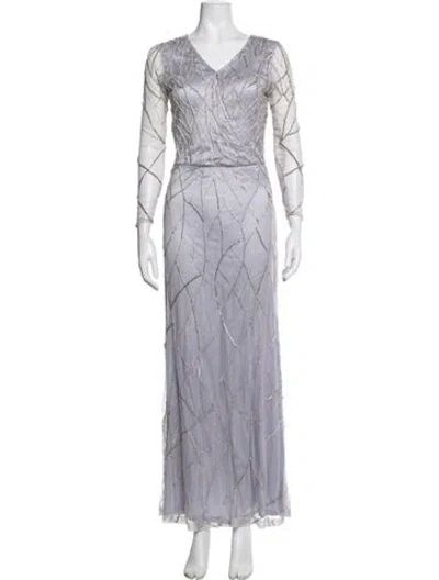 Pre-owned Mikael Aghal Patterned Long Dress In Purple