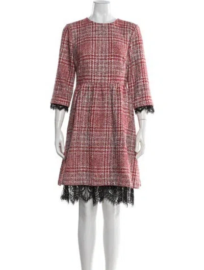 Pre-owned Mikael Aghal Plaid Print Knee-length Dress In Red