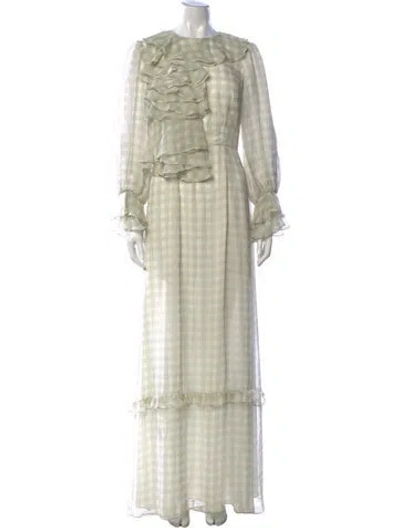 Pre-owned Mikael Aghal Plaid Print Long Dress In Green