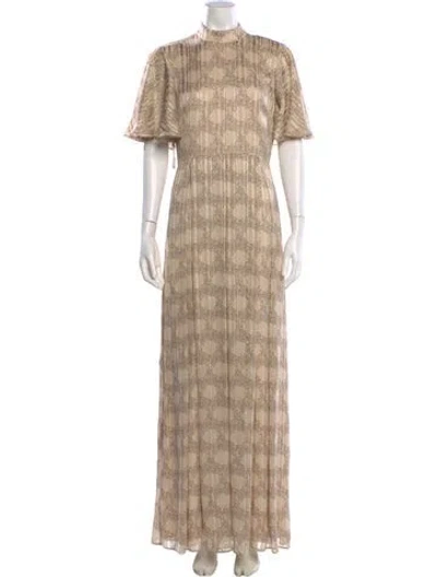 Pre-owned Mikael Aghal Plaid Print Long Dress In Neutral