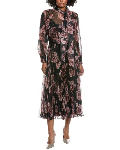 Mikael Aghal Print Midi Dress In Black