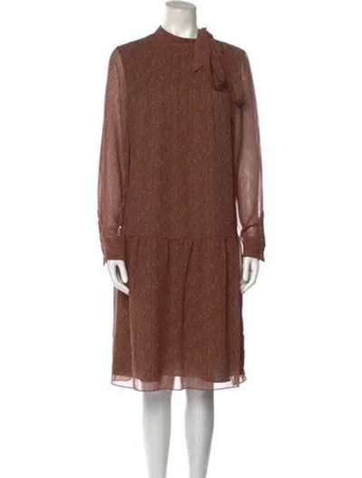 Pre-owned Mikael Aghal Printed Knee-length Dress In Brown