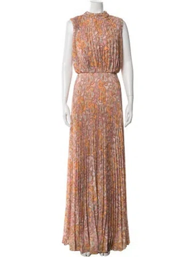 Pre-owned Mikael Aghal Printed Long Dress In Pink