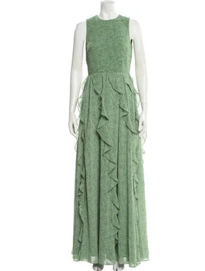 Pre-owned Mikael Aghal Printed Long Dress W/ Tags In Green