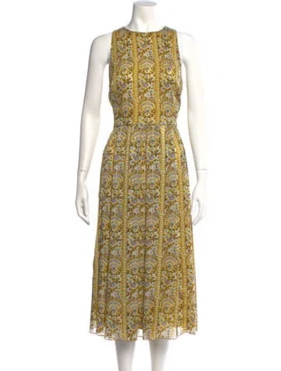 Pre-owned Mikael Aghal Printed Long Dress In Yellow