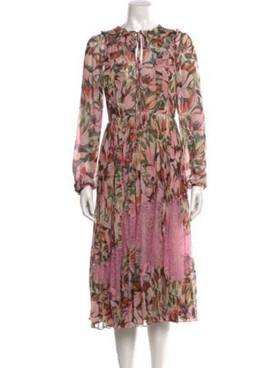 Pre-owned Mikael Aghal Printed Midi Length Dress In Pink