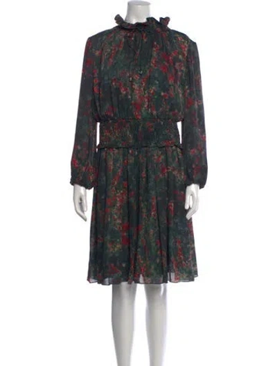 Pre-owned Mikael Aghal Silk Knee-length Dress In Green