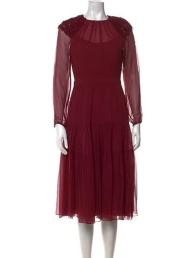 Pre-owned Mikael Aghal Silk Midi Length Dress In Burgundy