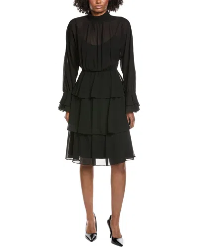 Mikael Aghal Solid Midi Dress In Black