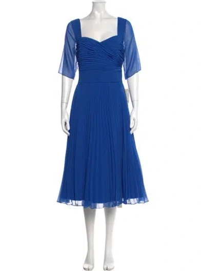 Pre-owned Mikael Aghal Square Neckline Midi Length Dress In Blue